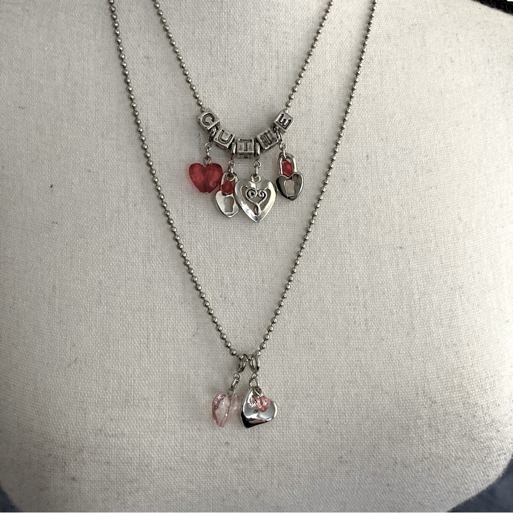 Fashion Jewelry 2 Necklace Bundle: 
Heart Charm Necklaces on Silver Ball  Chains